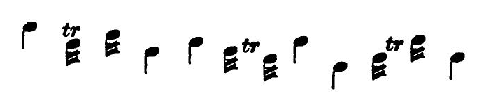 Florence Merriam Bailey's transcription of the Hermit Thrush three-part main song with mid-phrase trills beneath the inline music notation.